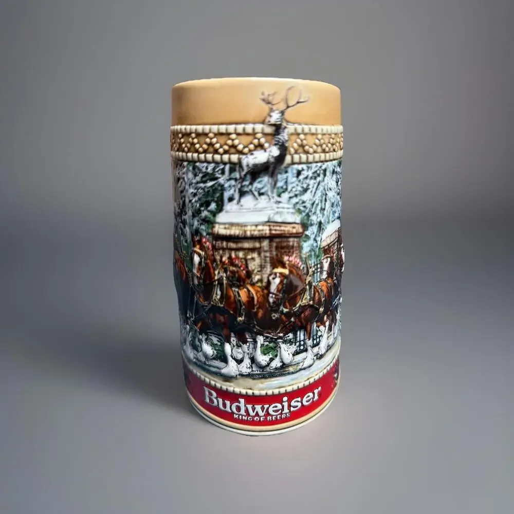 Vintage 1987 Budweiser Holiday Beer Stein Mug Clydesdale Ceramarte 